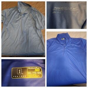 Nike Men's Light and Dark Blue Polo Golf Shirt- Lot Of 2 Size 2XL